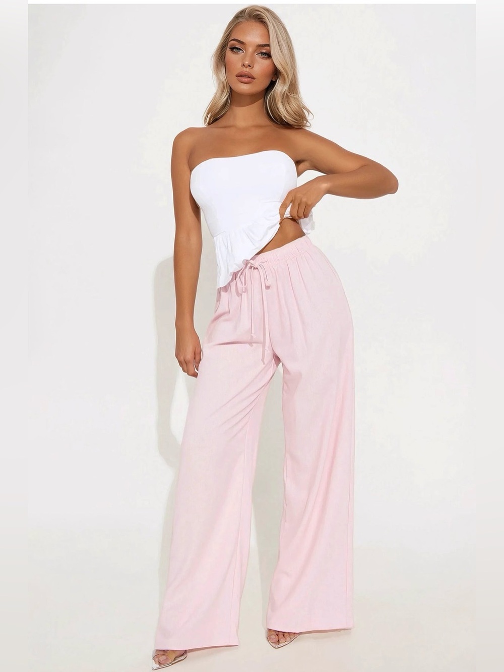 Fashion Nova Beach Walks Linen Pant - Pink